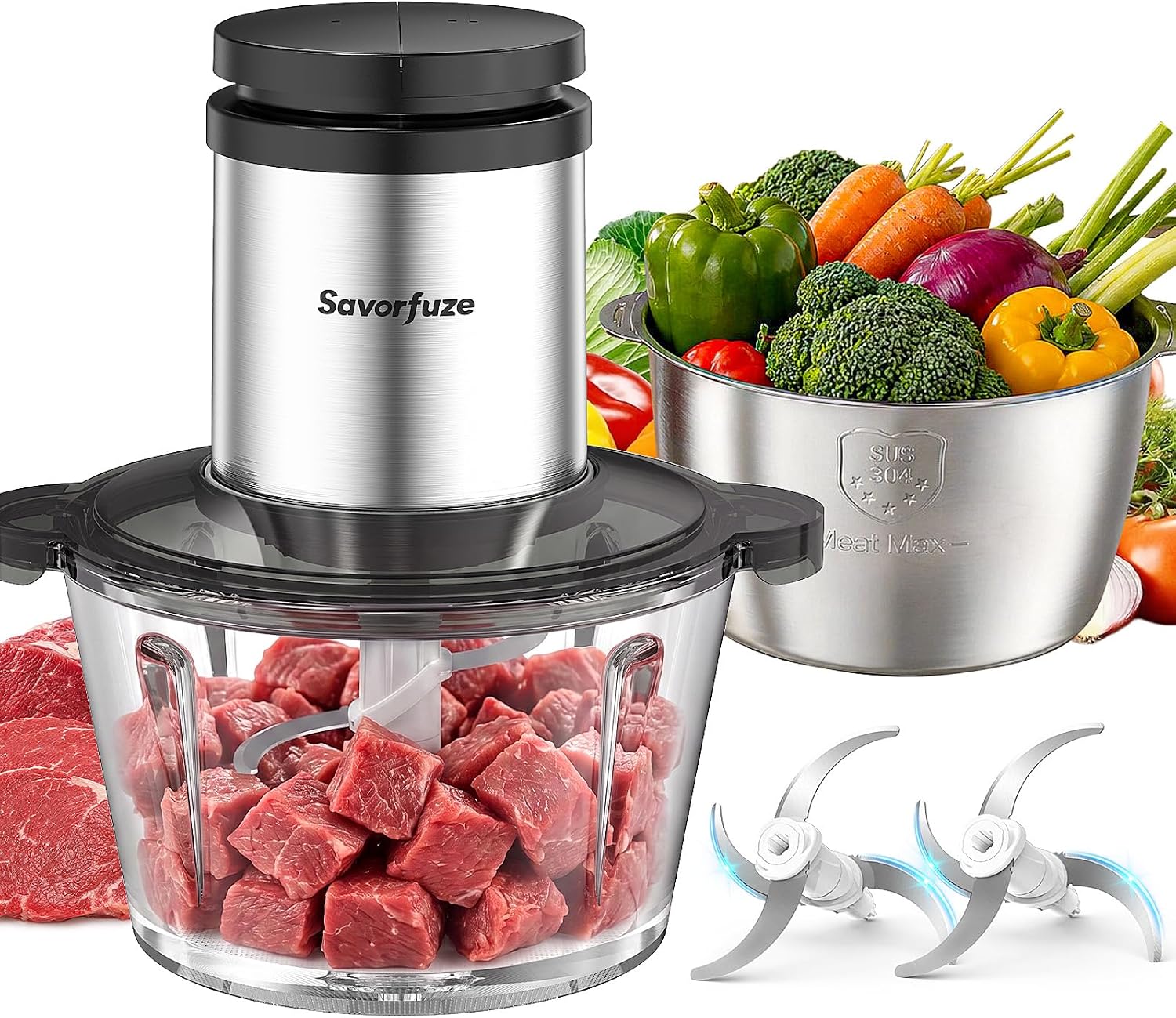 Food Processor with 2 Bowls (8 Cup+8 Cup), 2-Speed Electric Food Chopper