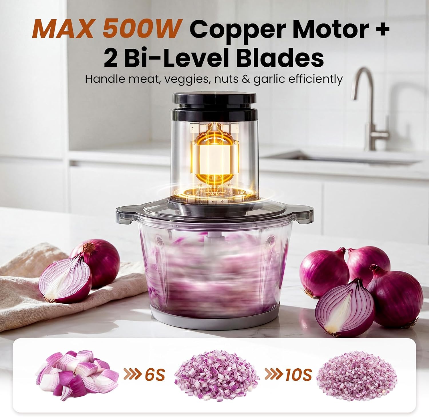 Food Processor with 2 Bowls (8 Cup+8 Cup), 2-Speed Electric Food Chopper - Image 2