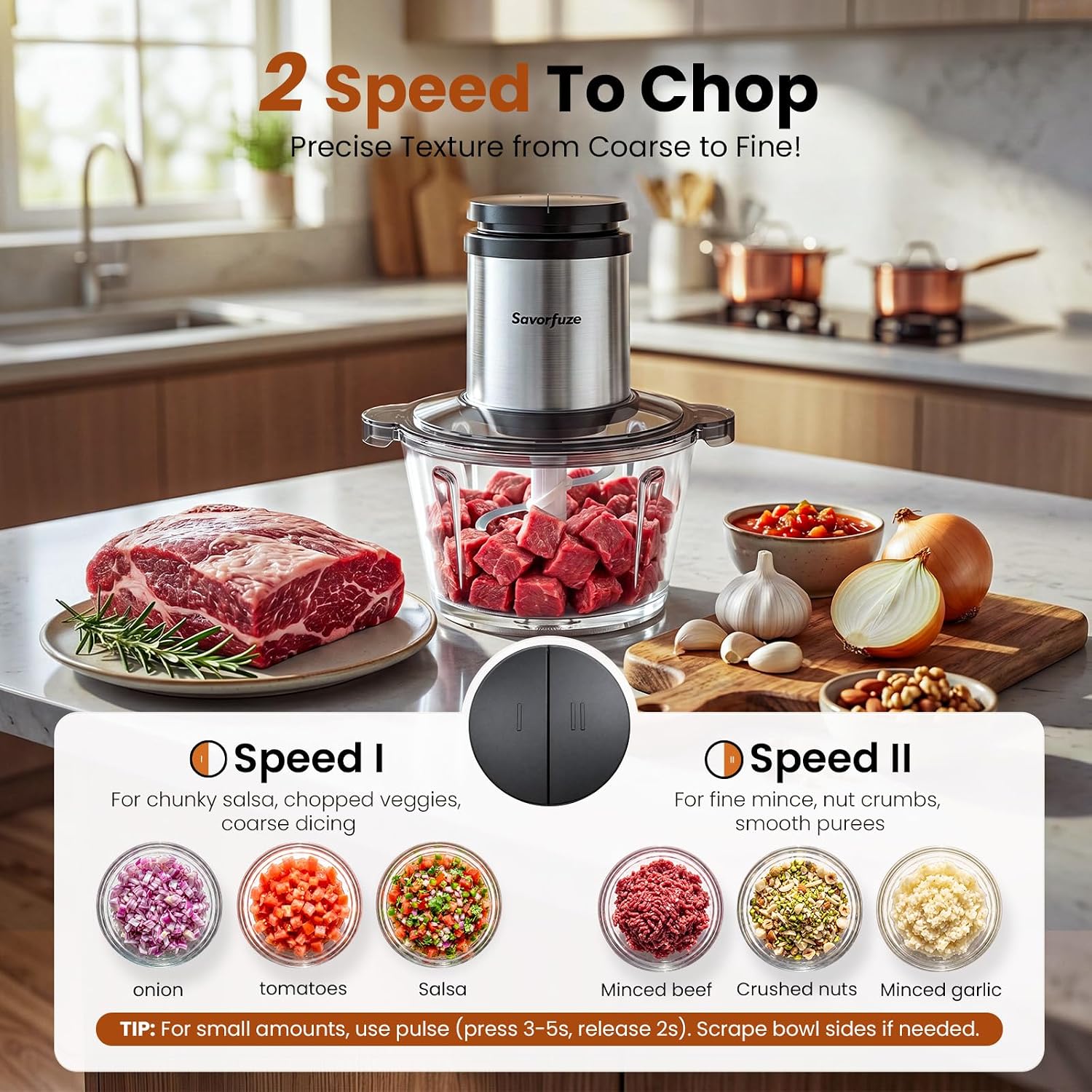 Food Processor with 2 Bowls (8 Cup+8 Cup), 2-Speed Electric Food Chopper - Image 3