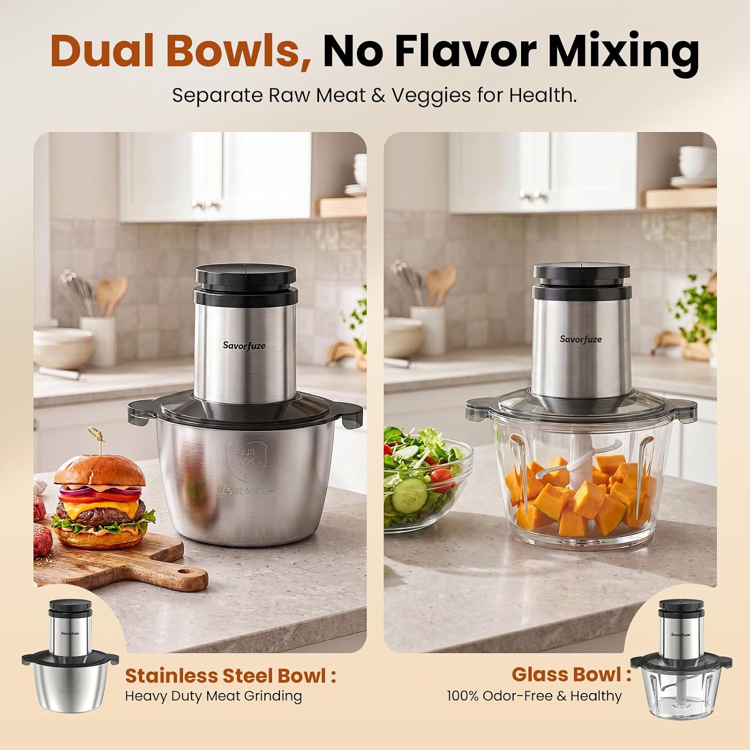 Food Processor with 2 Bowls (8 Cup+8 Cup), 2-Speed Electric Food Chopper - Image 4