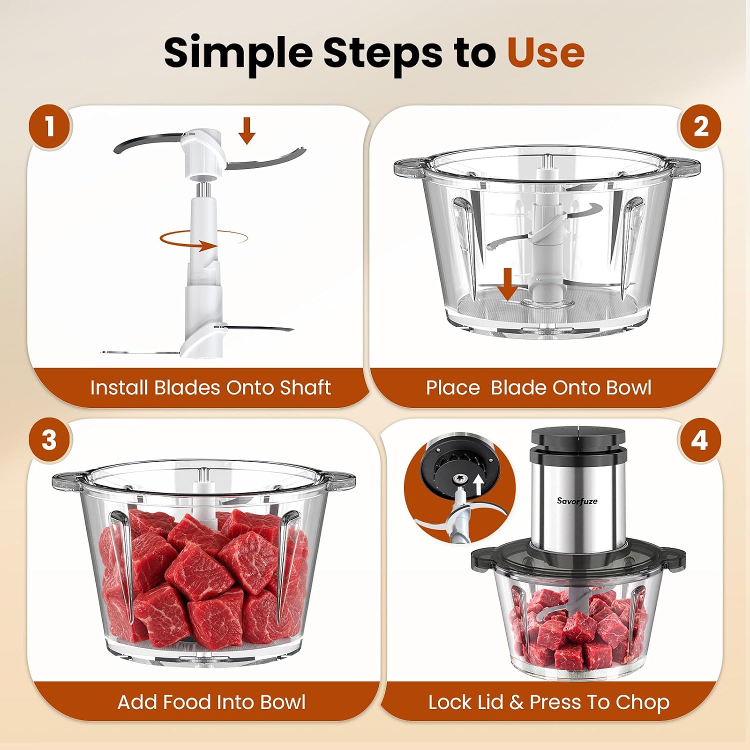 Food Processor with 2 Bowls (8 Cup+8 Cup), 2-Speed Electric Food Chopper - Image 6