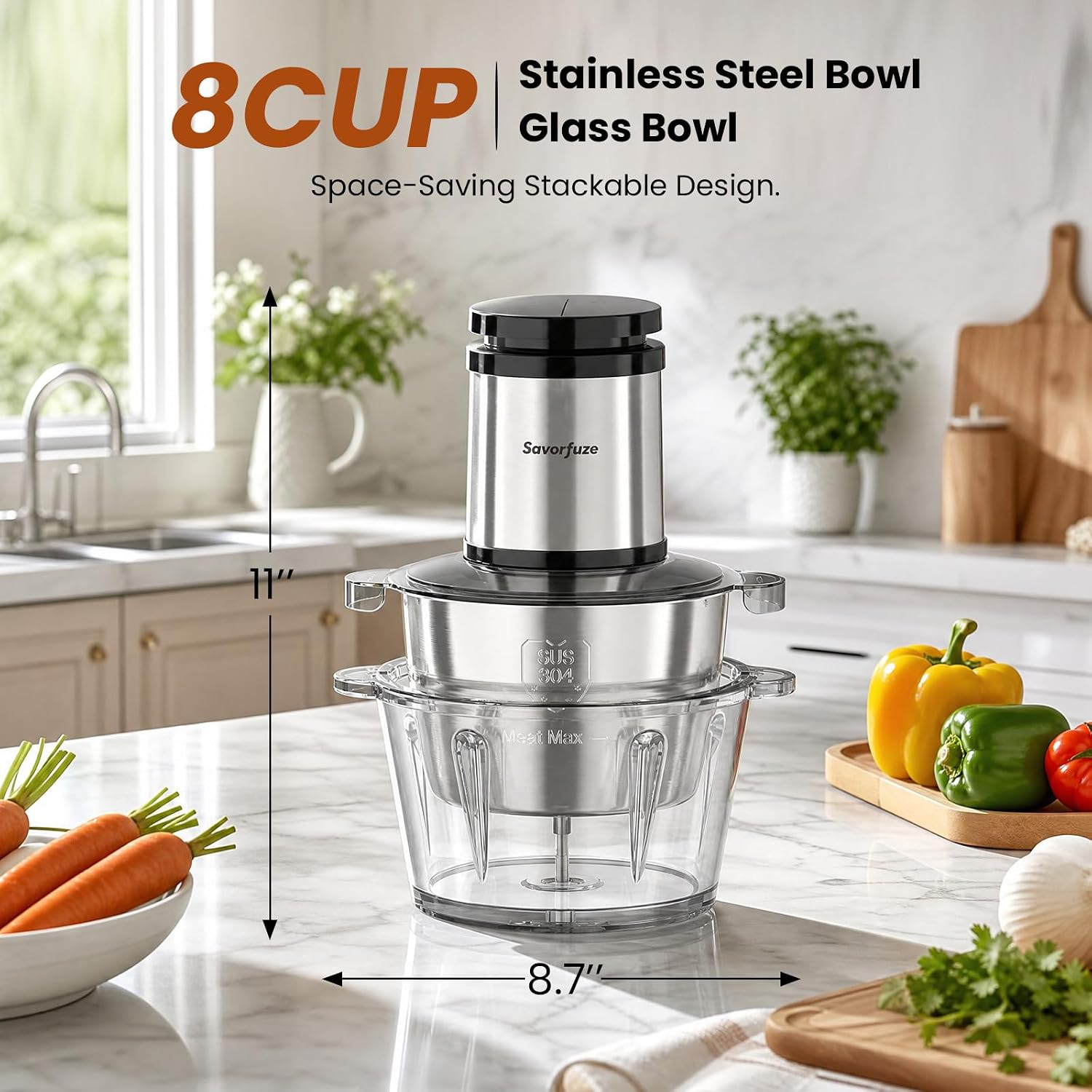 Food Processor with 2 Bowls (8 Cup+8 Cup), 2-Speed Electric Food Chopper - Image 9