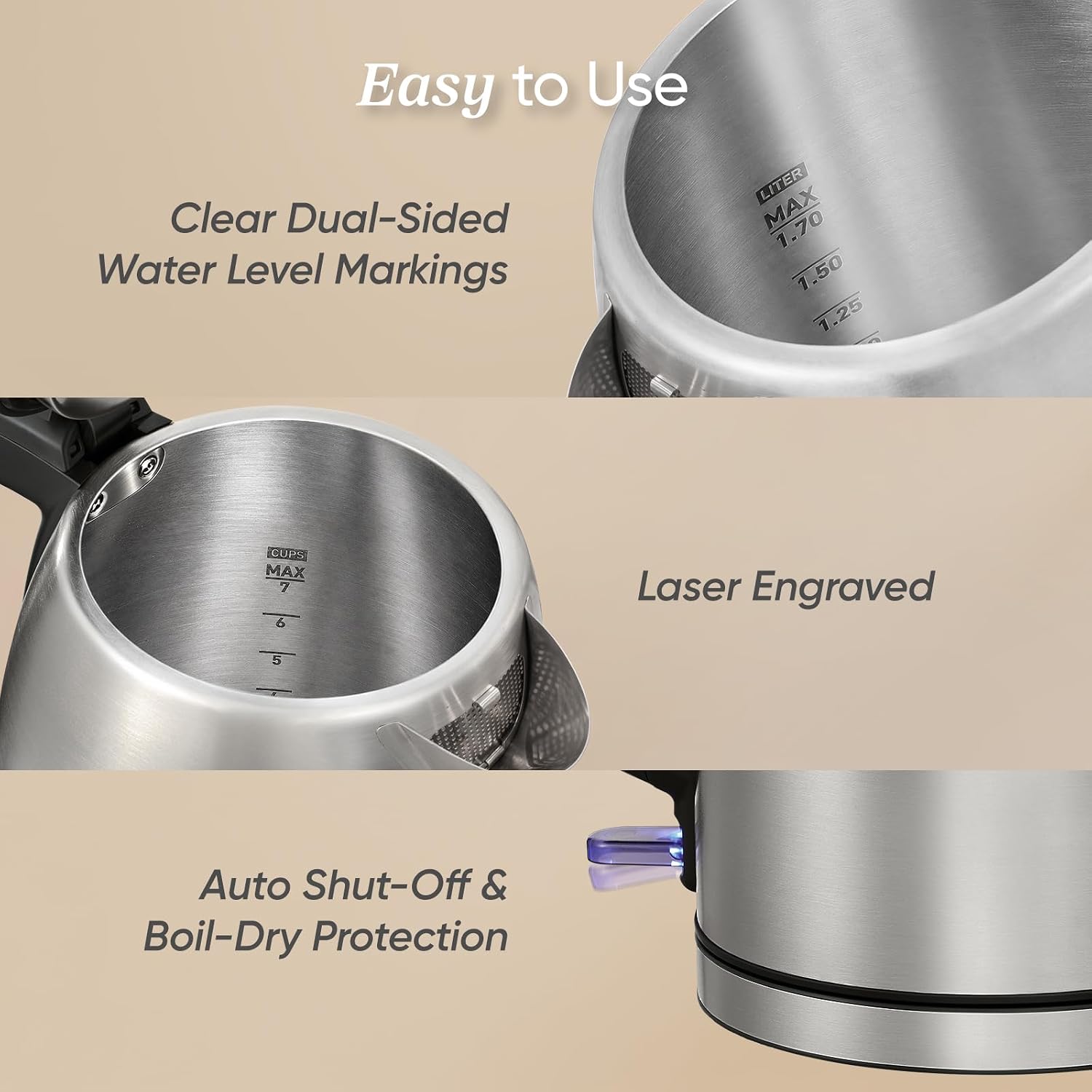 Cosori Stainless Steel Electric Kettle, No Plastic Contact with Water, 1.7L - Image 7
