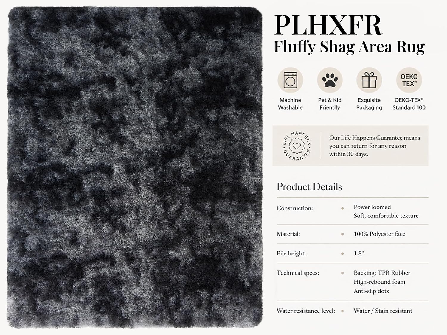 PLHXFR 8x10 Area Rugs Living Room: Fluffy Bedroom Soft Shag Rug Black Grey - Image 4
