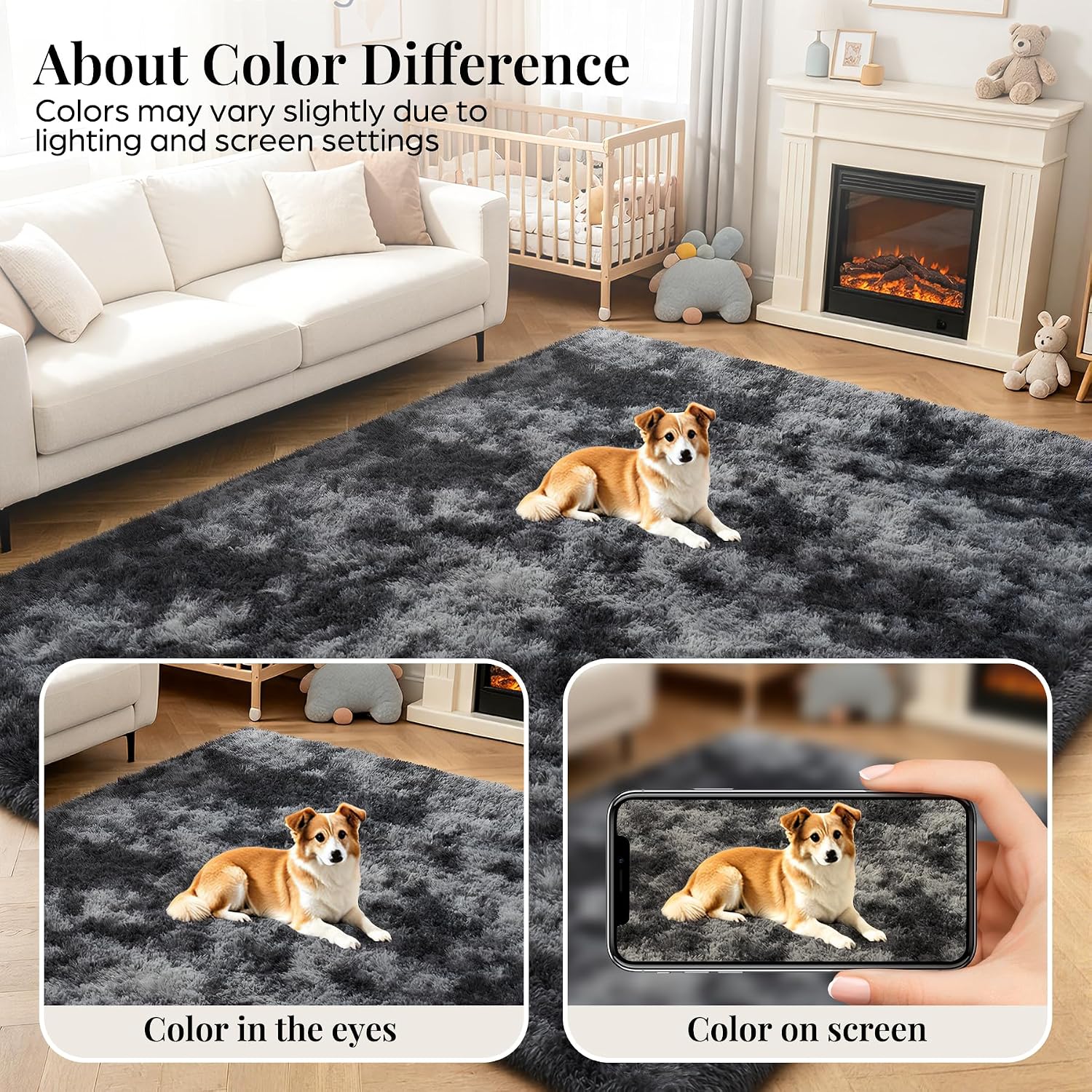 PLHXFR 8x10 Area Rugs Living Room: Fluffy Bedroom Soft Shag Rug Black Grey - Image 7