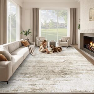 Washable Rug 8x10 Area Rugs for Living Room: Large Neutral Soft Rug Abstract Non Slip Low Pile Modern Carpet for Bedroom Kitchen Nursery Office Dining Room Indoor (Beige, 8'x10')